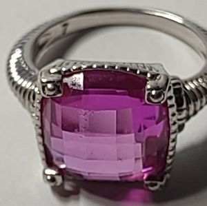 Judith Ripka Fuchsia Pink Cushion Cut Sterling Silver Ring.